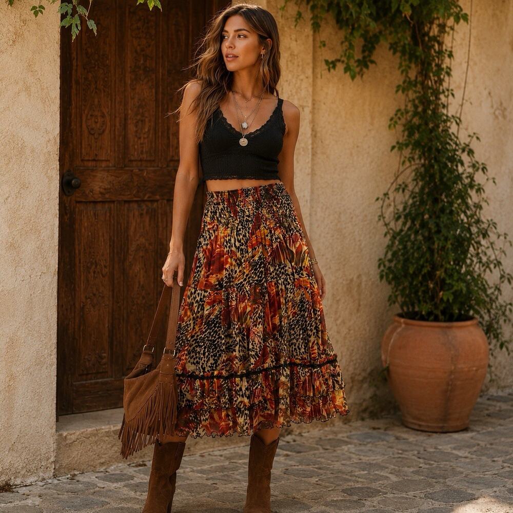 Lapis Anthropologie Convertible Maxi Skirt Dress OS Leopard Fall Gypsy Whimsical